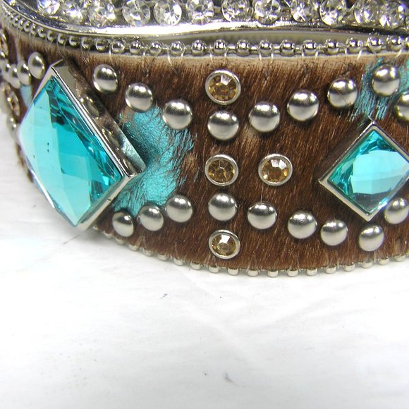 ANGEL RANCH CALF HAIR LEATHER BELT SIZE XL STUDS FAUX GEMS - Picture 15 of 16